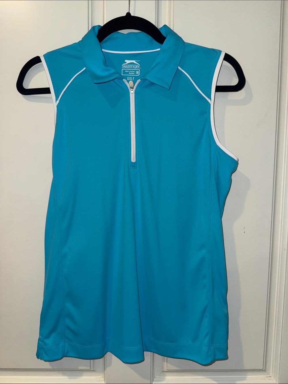 Slazenger Aqua Sleeveless Zip-Front Golf Tank with White Trim